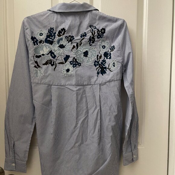 Zara Embroidered Striped Collar Shirt - Picture 1 of 5